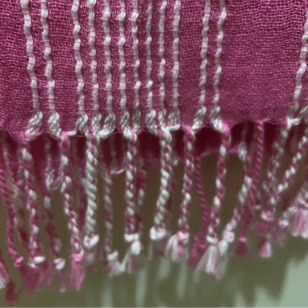 Zara Fringe Rustic Caftan Swim Cover Up pink & white stripes S/M NWT - Picture 10 of 14